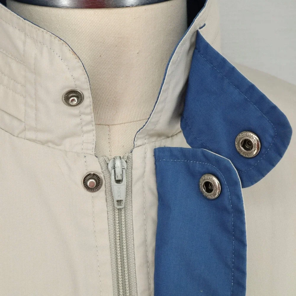 Members Only Jacket Mens Large Beige Full Zip Lightweight Pockets Lined Vintage